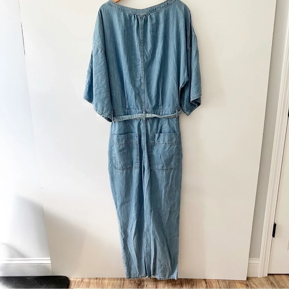 Free People Marley Medium Wash Denim Half Sleeve Jumpsuit